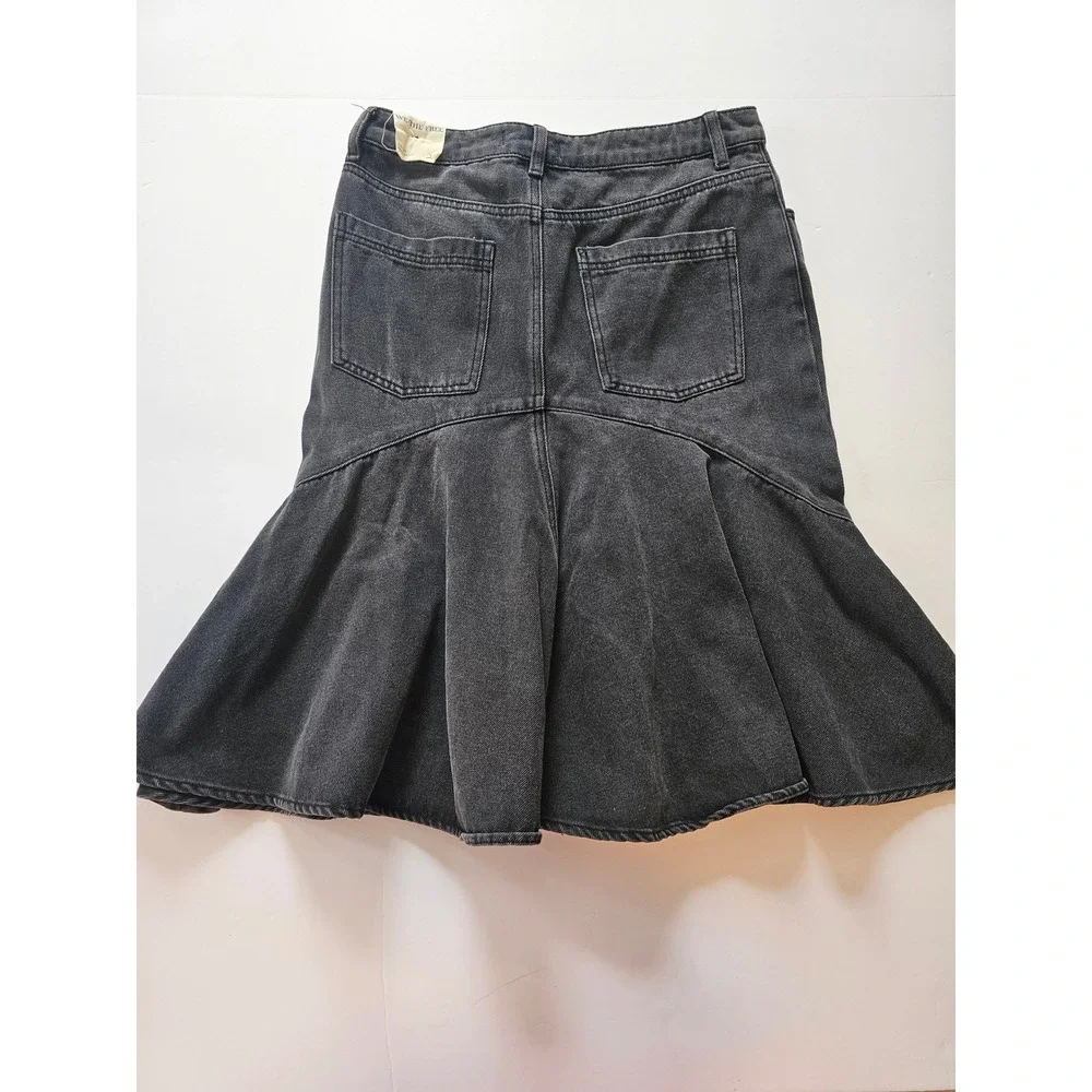 Free People‎ Fishtail Denim Skirt Womens 29 Black Mermaid Midi Boho western